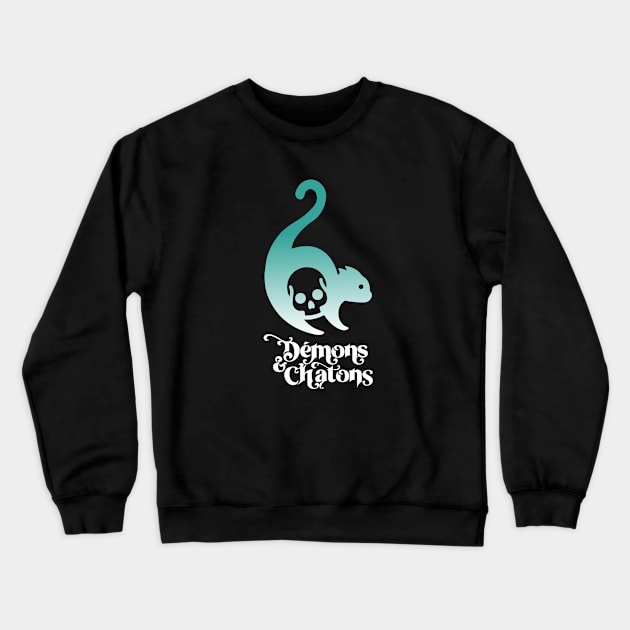 Démons&Chatons logo / turquoise and white Crewneck Sweatshirt by Démons&Chatons